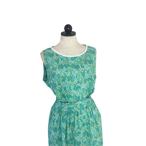 Vintage Womens Dress Size XL Green Floral Handmade Maxi Pockets Belt Cottagecore - Picture 8 of 12